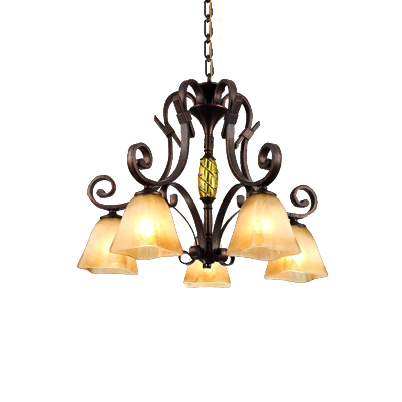 Éclairage de lustre en verre givré cloche classique 5/6/8 LUMIÈRES LIVRES SOIX ÉCLAIRAGE PENDANT À RUST