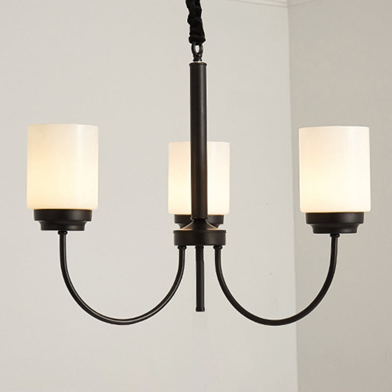 3/6/8 LIGHTS PLAGE LETURE CYLINDRE CYLINDRE VERRE OPAL PLUSE PLAQUE CHANDELIER EN NOIR POUR LE SOIR