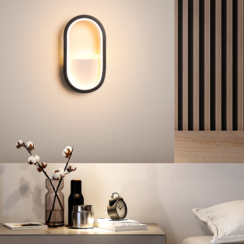 Ovale wandlamp armatuur eigentijdse acryl zwart/witte LED -muur sconce in warm/wit licht