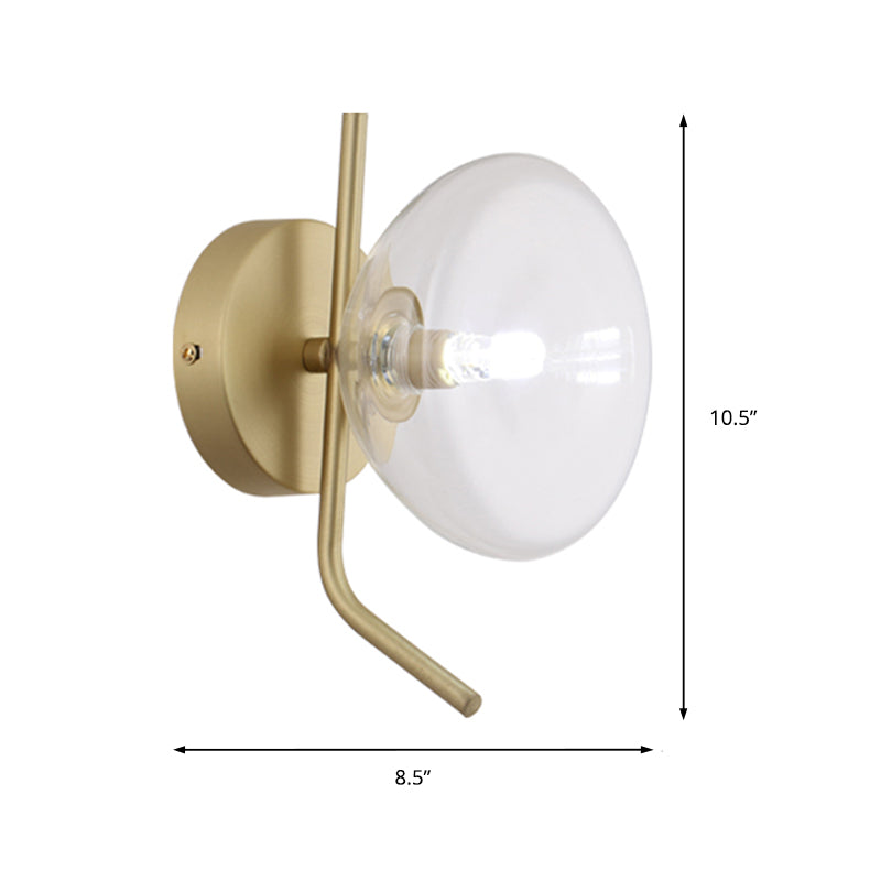 Clear Glass Dome Wall Mounted Light Postmodern 1 Light Sconce Light with Gold Arm