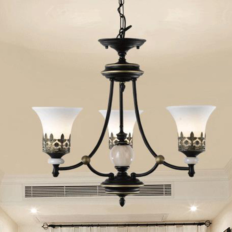 Bronze Bell Chandelier Lamp Traditional Frosted Glass 3/5/6 Lights Living Room Hanging Light