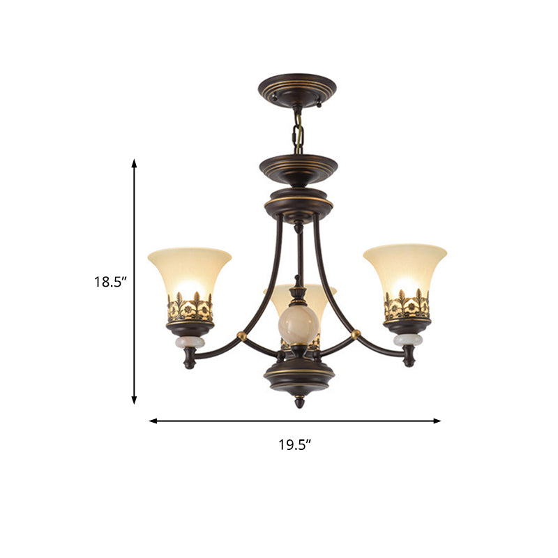 Bronze Bell Chandelier Lamp Traditional Frosted Glass 3/5/6 Lights Living Room Hanging Light