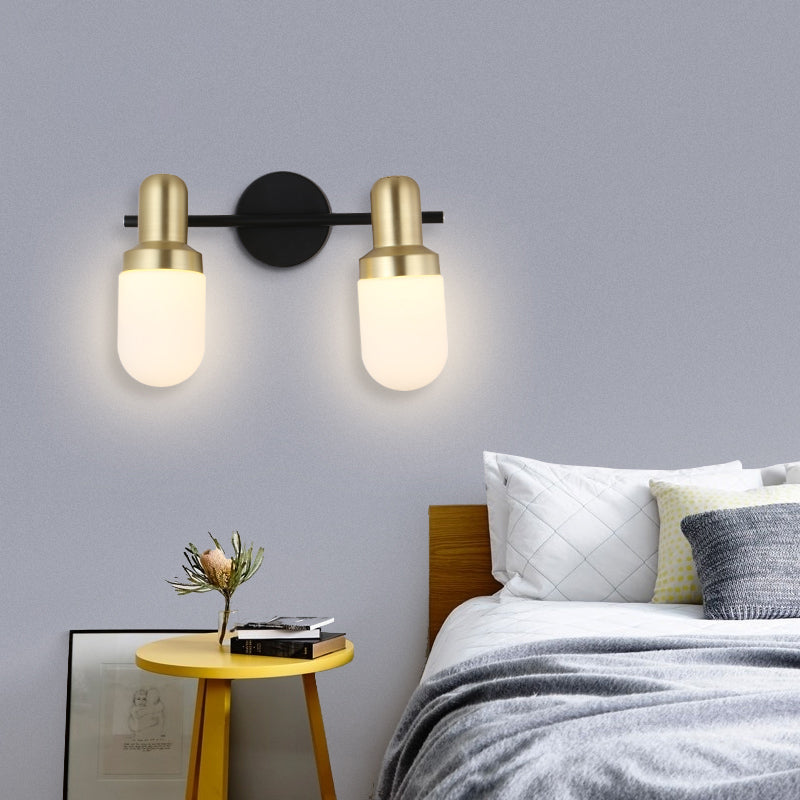 Capsule moderne Verre Lumière 1/2/3 Lumières Lumière Wall Light avec bras noir et plaque arrière