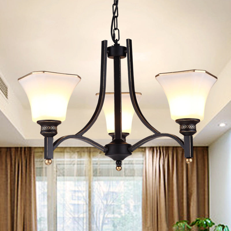 Verre blanc cloche suspendue lustre traditionnel 3/6 lumières suspension de salon Lumière en noir