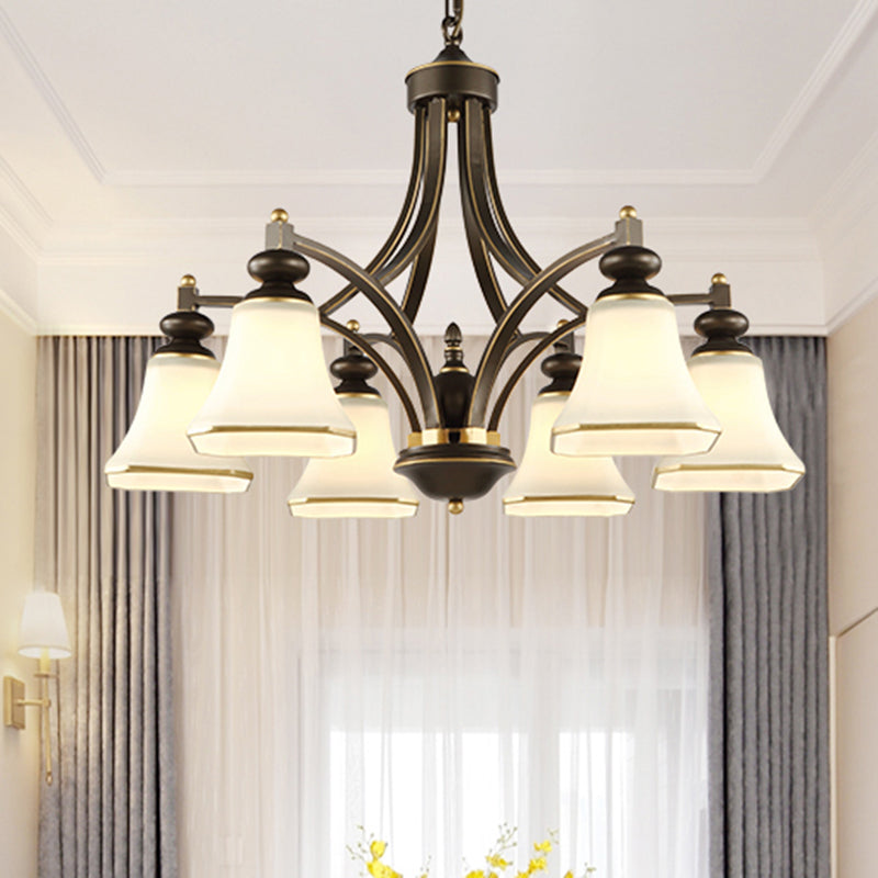 3/5/6 Lights Bell Shade Chandelier Classic Antique Brass Frosted Glass Pendant Light Fixture