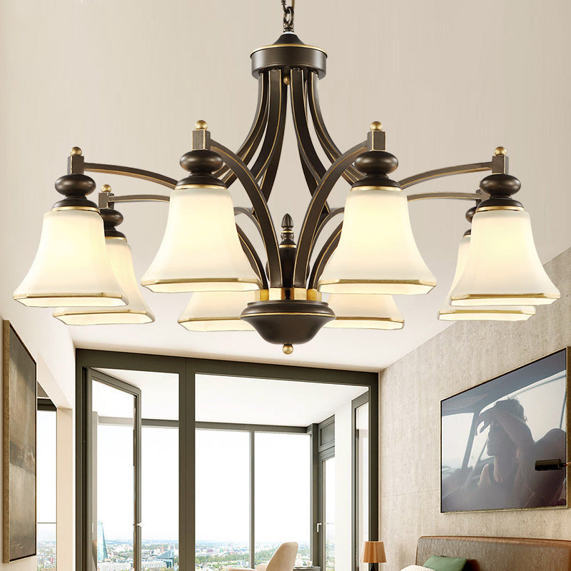 3/5/6 Lights Bell Shade Chandelier Classic Antique Brass Frosted Glass Pendant Light Fixture