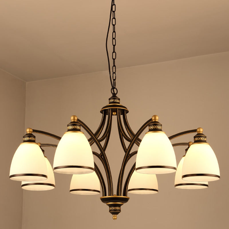 3/6/8 Bulbs Tapered Chandelier Light Traditional Black Frosted Glass Hanging Ceiling Fixture for Corridor