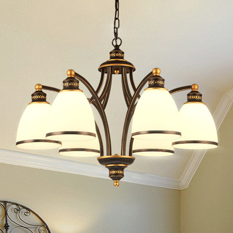 3/6/8 Bulbs Tapered Chandelier Light Traditional Black Frosted Glass Hanging Ceiling Fixture for Corridor