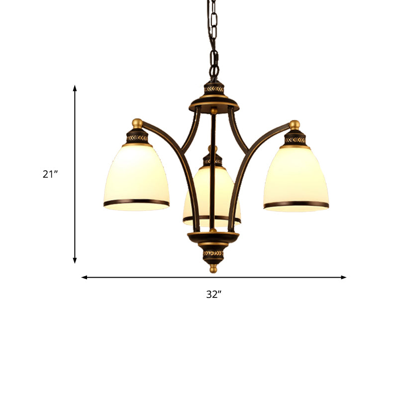 3/6/8 Bulbs Tapered Chandelier Light Traditional Black Frosted Glass Hanging Ceiling Fixture for Corridor