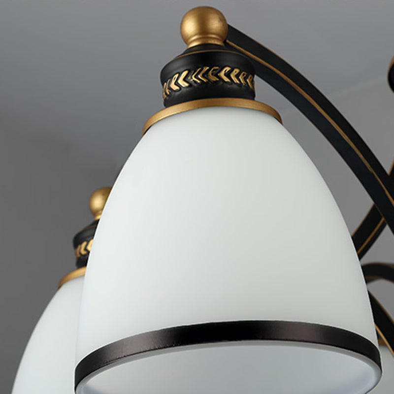 3/6/8 Bulbs Tapered Chandelier Light Traditional Black Frosted Glass Hanging Ceiling Fixture for Corridor