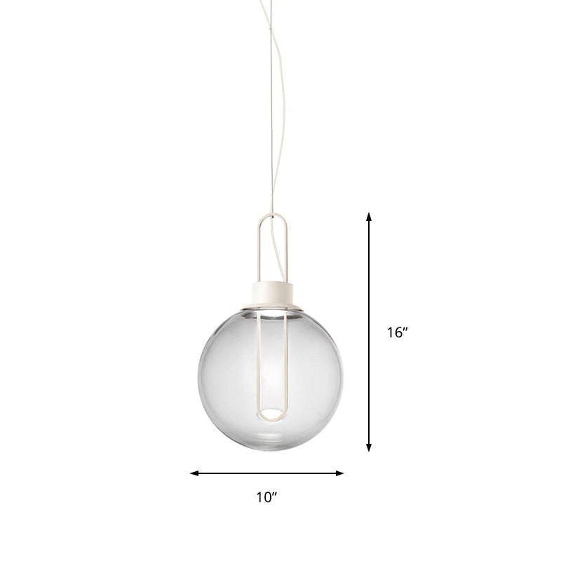 Sphere Pendant Lighting Contemporary Clear Glass 1 Light White/Black Hanging Lamp Fixture for Restaurant in White Light
