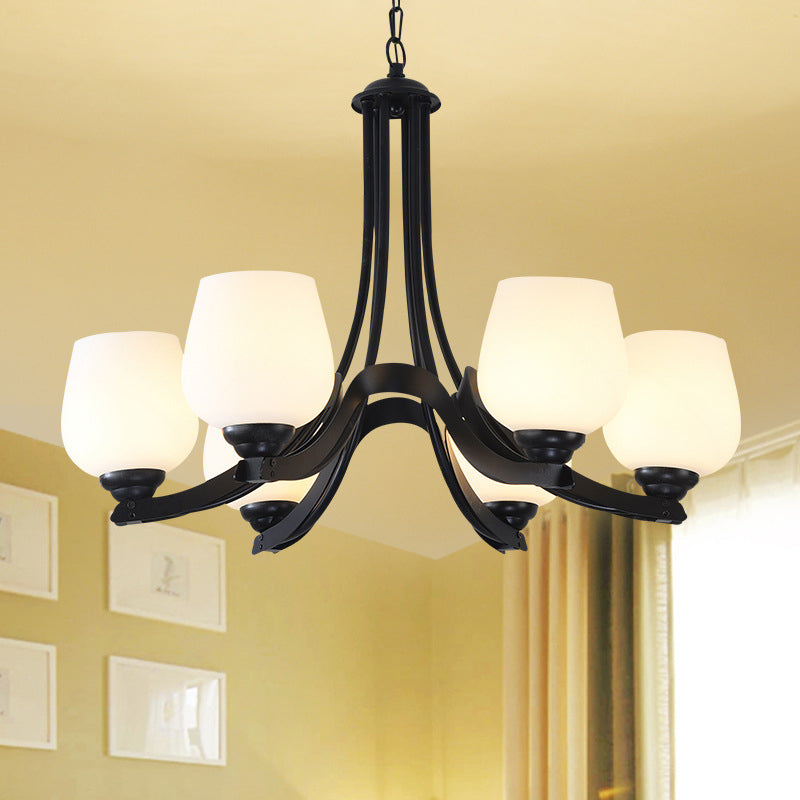 3/6/8 Lights Ceiling Lamp Sputnik Frosted Glass Traditional Living Room Chandelier in Black with Cup Shaped