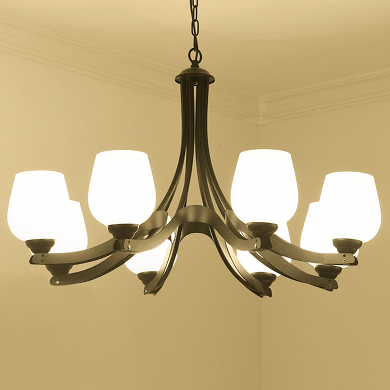 3/6/8 Lights Ceiling Lamp Sputnik Frosted Glass Traditional Living Room Chandelier in Black with Cup Shaped