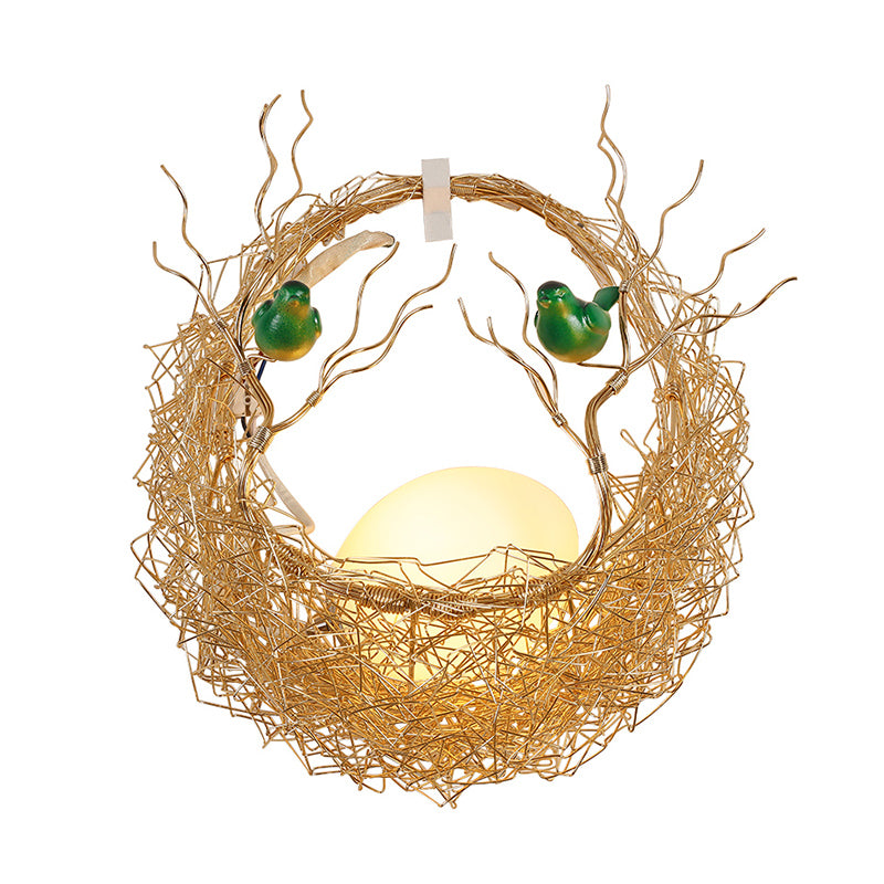 Yellow Nest Wall Mount Light Postmodern 1 Light Opal Glass Sconce Light for Living Room