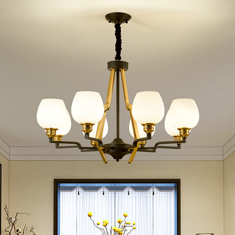 6/8/15 Lichter Gefriertes Glas Anhänger Kronleuchter traditioneller Messingbecher Wohnzimmer Hanging Deckenleuchten