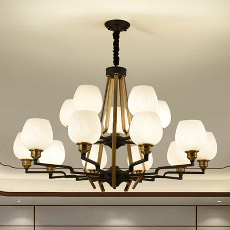 6/8/15 Lichter Gefriertes Glas Anhänger Kronleuchter traditioneller Messingbecher Wohnzimmer Hanging Deckenleuchten