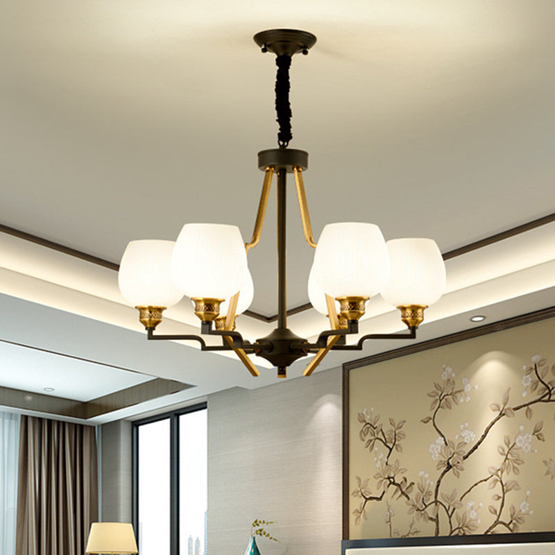 6/8/15 Lights Frosted Glass Pendant Chandelier Traditional Brass Cup Living Room Hanging Ceiling Fixture
