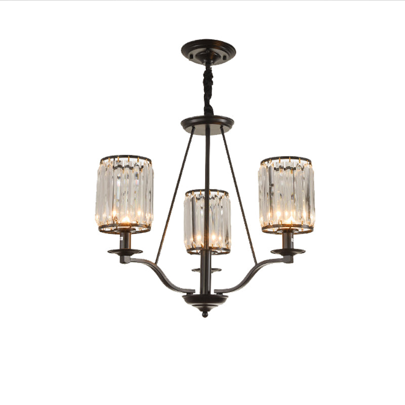 Cylindre Verre Coupled Verre Lumière traditionnelle 3/6 lumières Lumières Éclairage pendentif salon en noir avec conception de Spoutnik