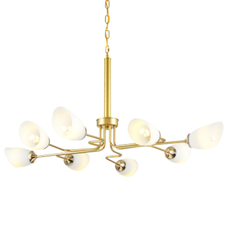 8 Lights Pendant Light Traditional Oval Frosted Glass Hanging Chandelier in Brass for Living Room