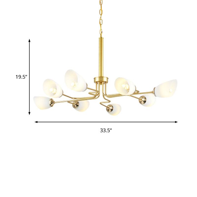 8 Lights Pendant Light Traditional Oval Frosted Glass Hanging Chandelier in Brass for Living Room