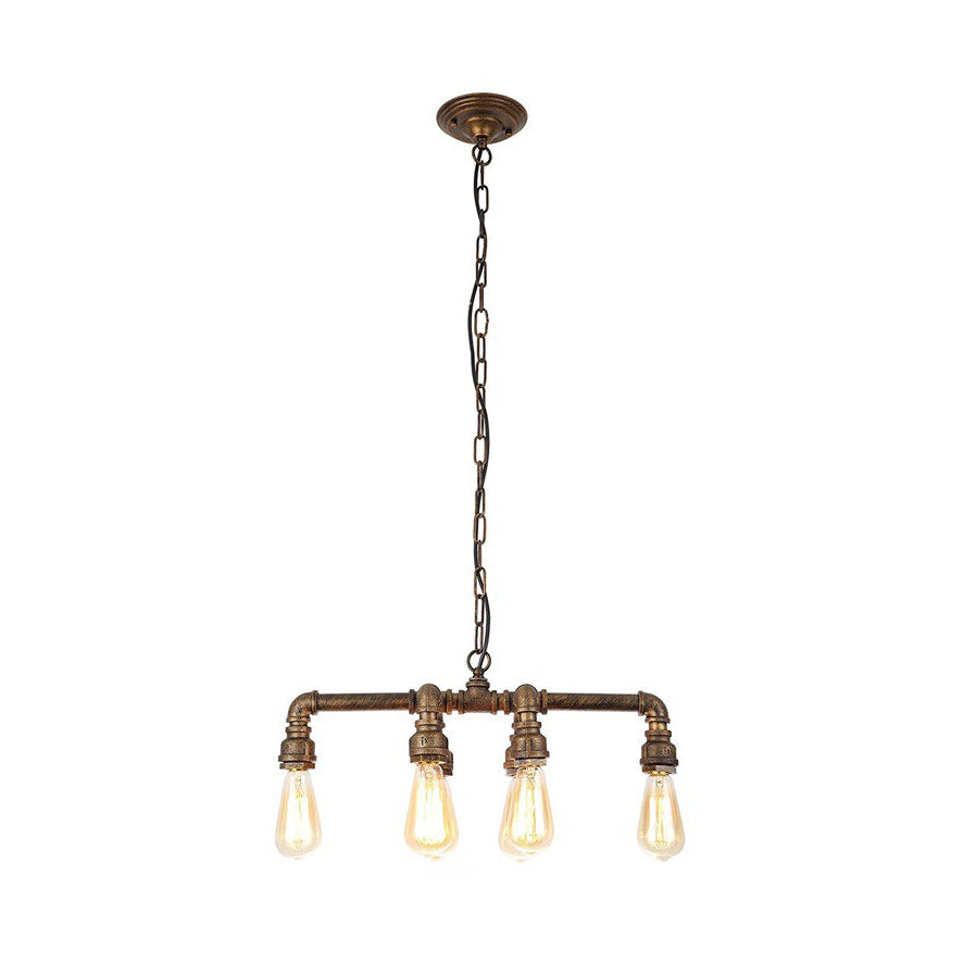 Armed Pendant Lighting Industrial Black/Bronze 6 Lights Metal Dining Room Chandelier with Chain and Pipe Design