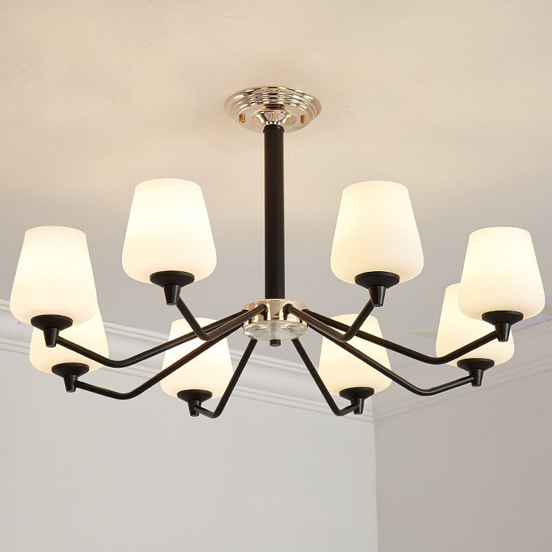 8/10 Lights Sputnik Chandelier Traditional Black Milky Glass Pendant Light Fixture with Cup Shade
