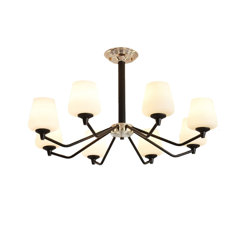 8/10 Lights Sputnik Chandelier Traditional Black Milky Glass Pendant Light Fixture with Cup Shade