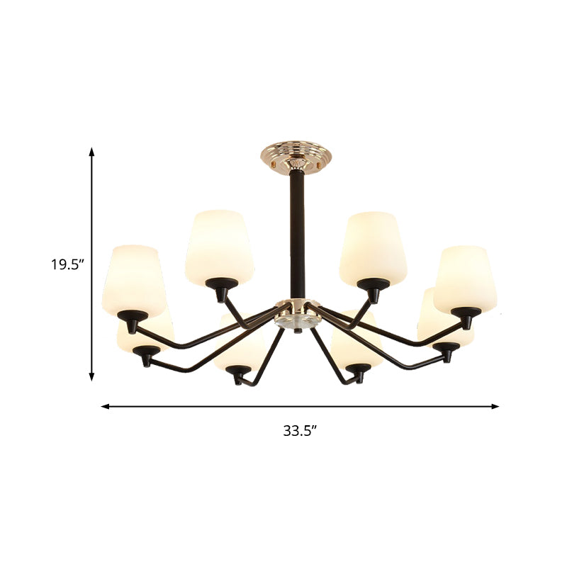 8/10 Lights Sputnik Chandelier Traditional Black Milky Glass Pendant Light Fixture with Cup Shade