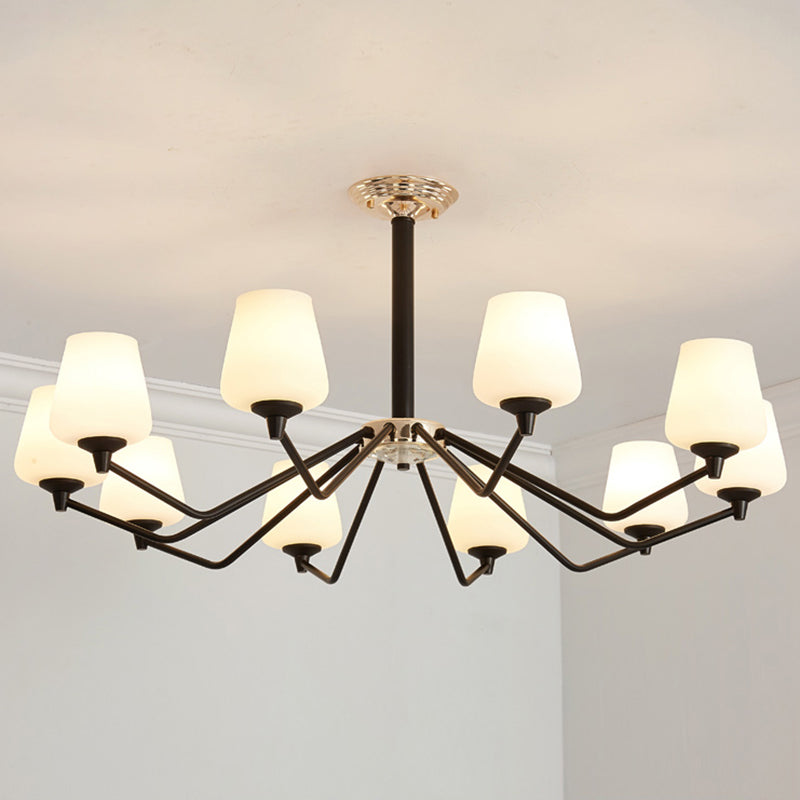 8/10 Lights Sputnik Chandelier Traditional Black Milky Glass Pendant Light Fixture with Cup Shade