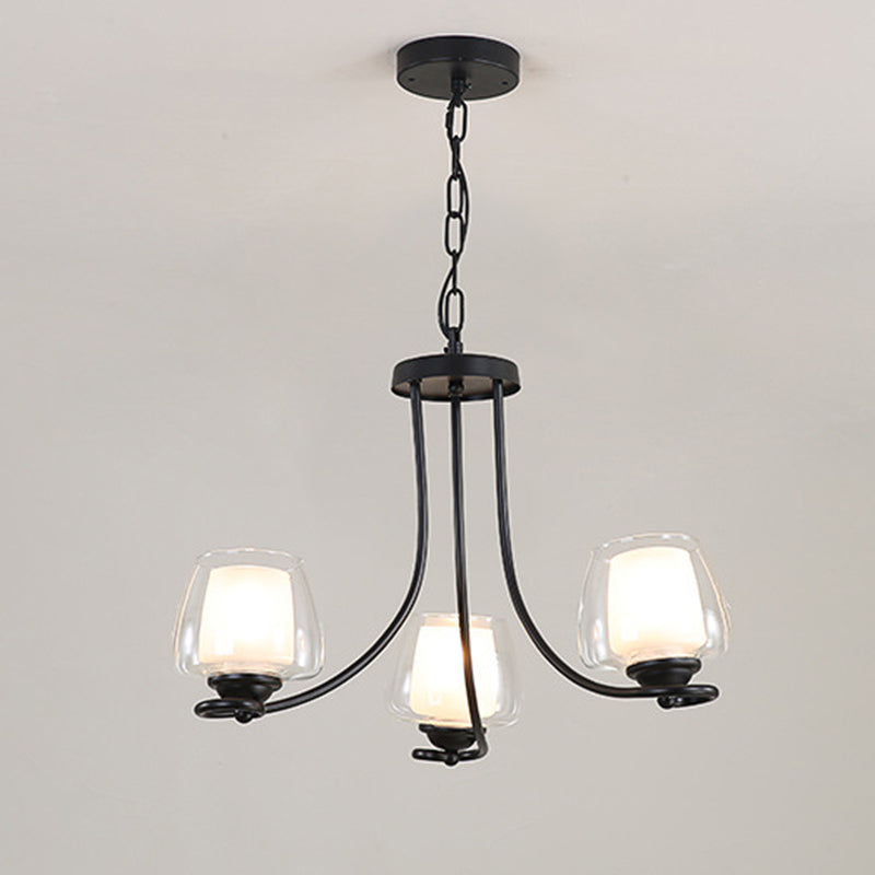 3/6 Bulbs Ceiling Lamp Sputnik Double-Layered Glass Traditional Dining Room Chandelier in Black