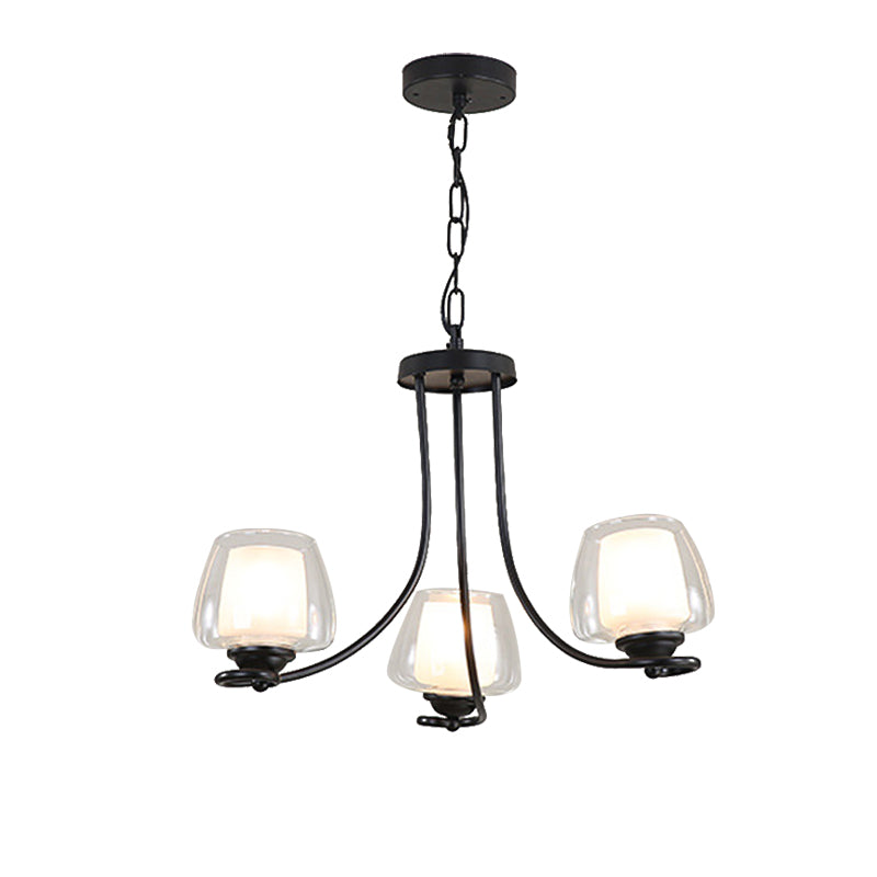 3/6 Bulbs Ceiling Lamp Sputnik Double-Layered Glass Traditional Dining Room Chandelier in Black