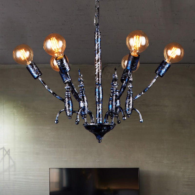 Black 6 Lights lustre luminaire luminaire en métal vintage suspendu le suspension de bulbe exposée avec nuance Sputnik