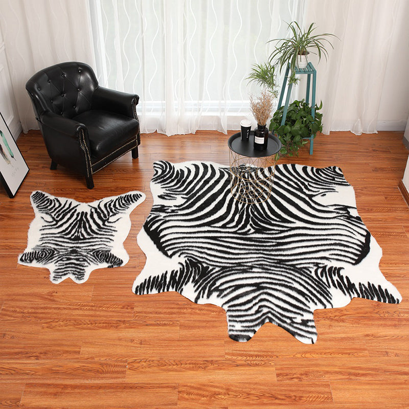 Nice Zebra Skin Print Rug Black-White Modern Carpet Synthetics Stain Resistant Non-Slip Backing Washable Rug for Home