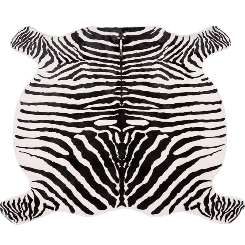 Unregelmäßige Form Zebra bedruckter Teppich schwarzer modernistischer Teppich Polyester Waschbarer Anti-Rutsch-Backing-Haustierfreundlicher Teppich für Zimmer