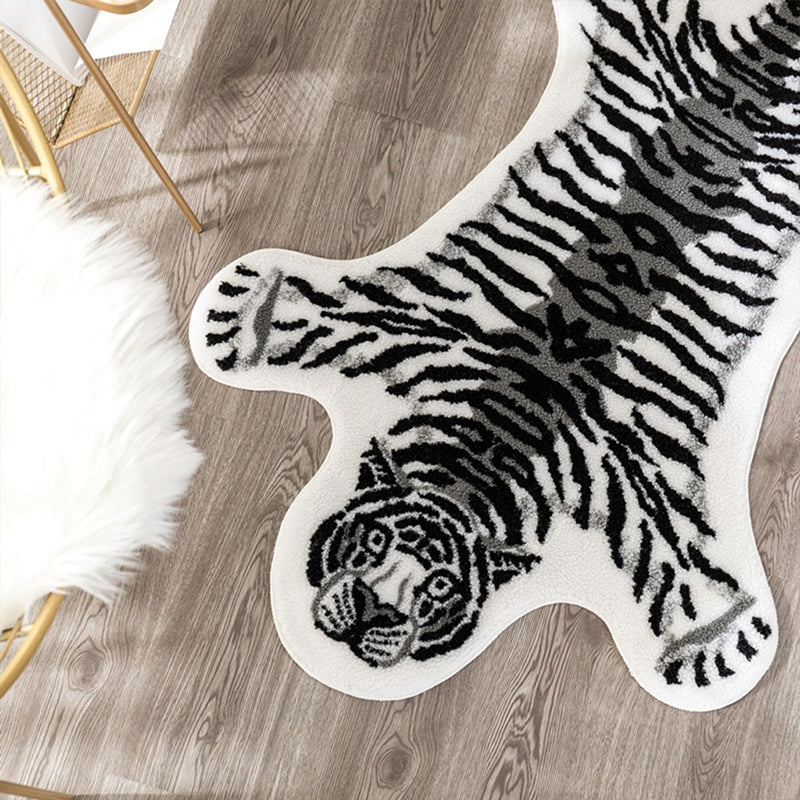 Moderner Schlafzimmer Fußteppich Schwarz-Weiß-Tiger Haut Teppich Polypropylen Nicht rutschfestes Rückenwaschableerfest-Resistant-Bereich Teppich