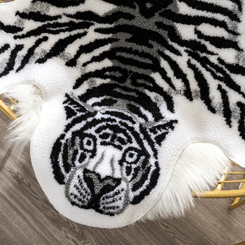 Moderner Schlafzimmer Fußteppich Schwarz-Weiß-Tiger Haut Teppich Polypropylen Nicht rutschfestes Rückenwaschableerfest-Resistant-Bereich Teppich