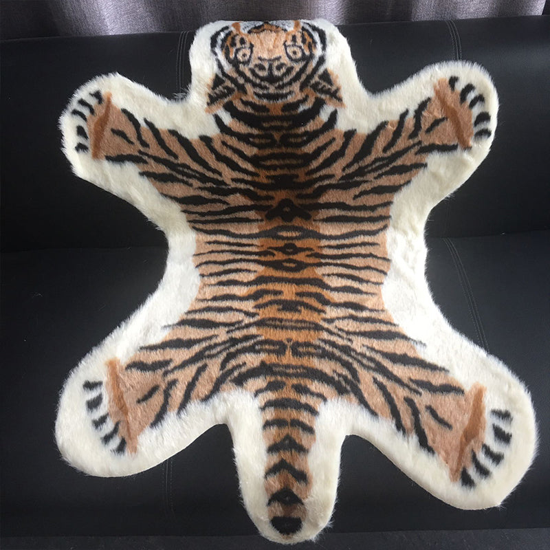 Brown Scandinavian Rug Synthetics Tiger Imprimer Tapis Tapis de support sans glissement.