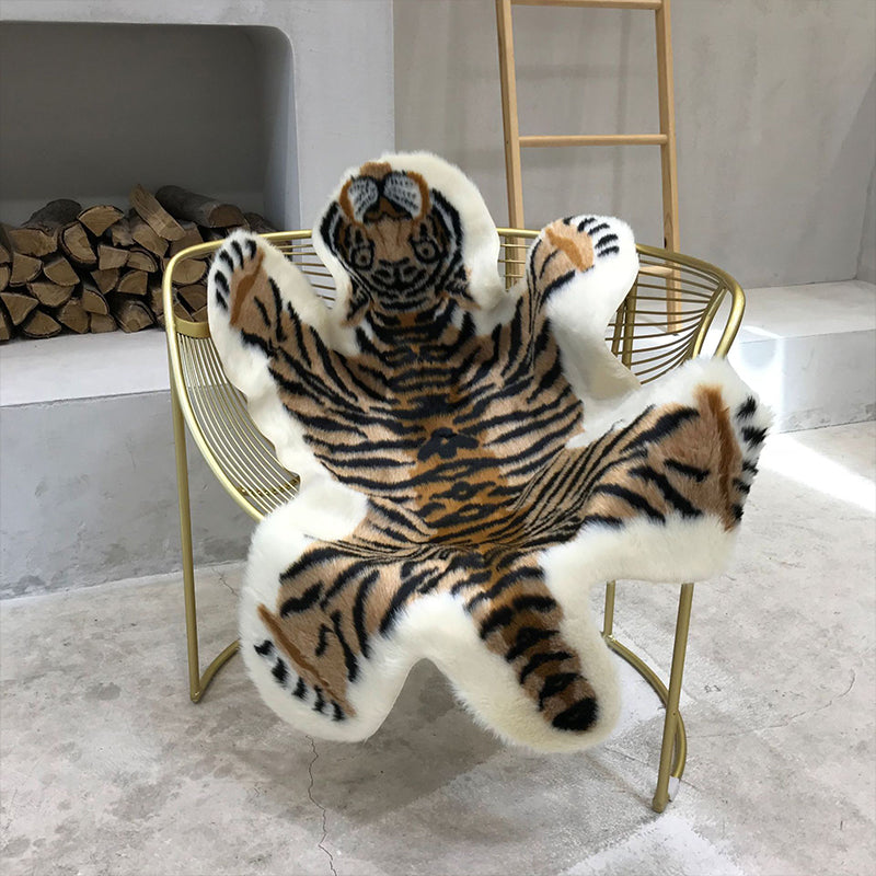 Brown Scandinavian Rug Synthetics Tiger Imprimer Tapis Tapis de support sans glissement.