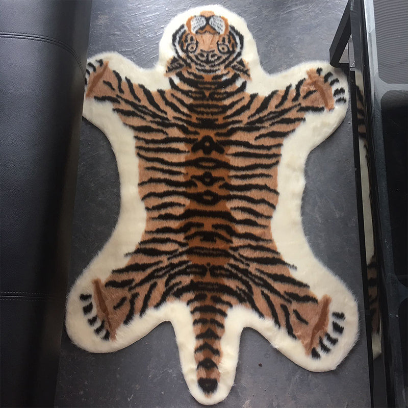 Brown Scandinavian Rug Synthetics Tiger Imprimer Tapis Tapis de support sans glissement.