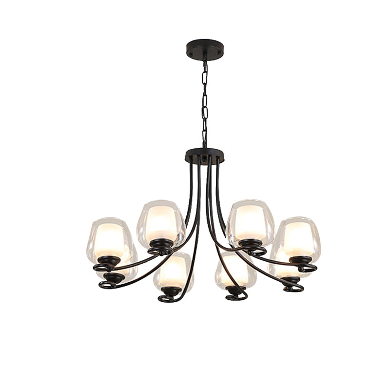 8 Lights Chandelier Light with Cylinder Shade Double-Layered Glass Classic Living Room Ceiling Lamp