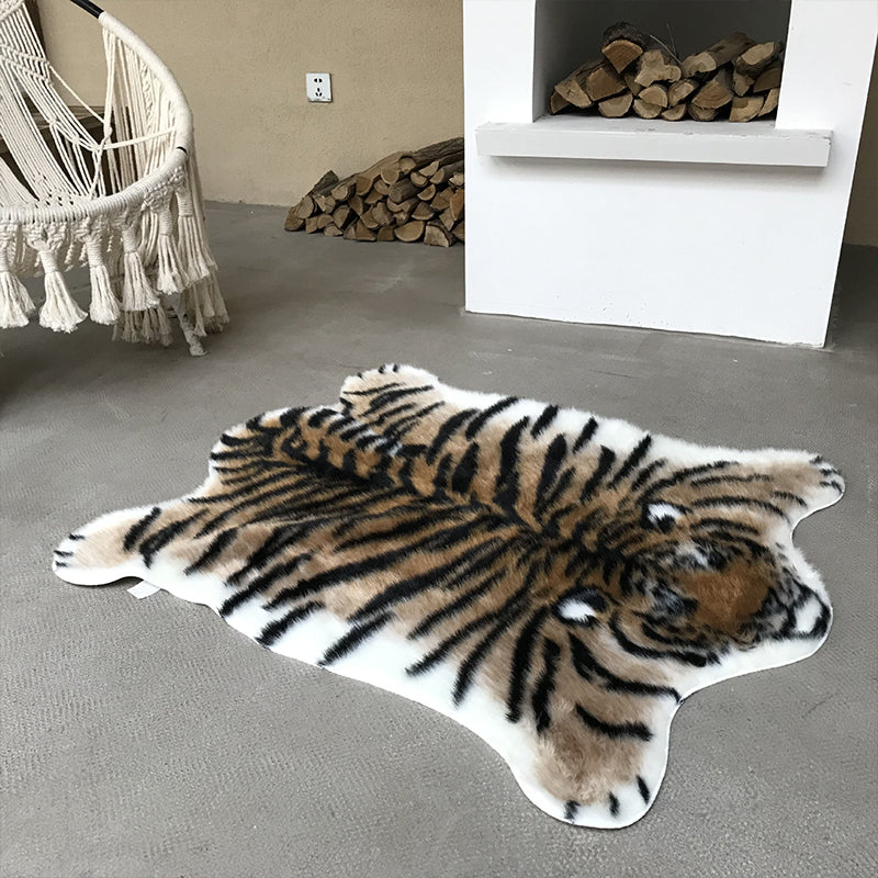 Brown Scandinavian Rug Synthetics Tiger Imprimer Tapis Tapis de support sans glissement.