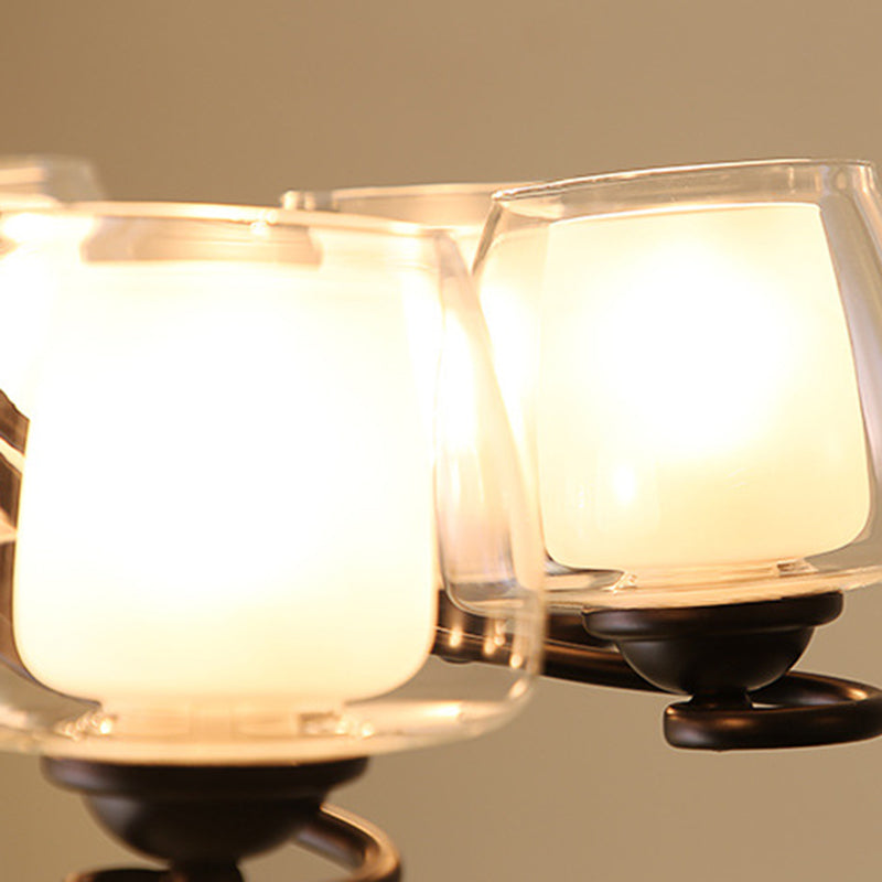 8 Lights Chandelier Light with Cylinder Shade Double-Layered Glass Classic Living Room Ceiling Lamp
