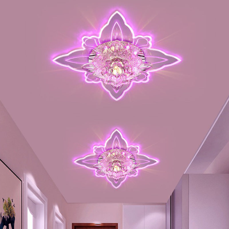 Floral Shaped Hallway LED Flush Mount Crystal Modern Flushmount Ceiling Light in Clear