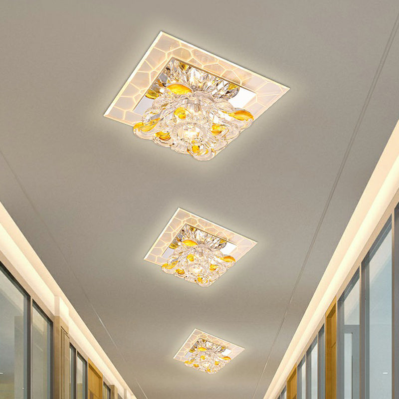 Clear Square LED Flush Mount Modern Crystal Flushmount Ceiling Light for Corridor