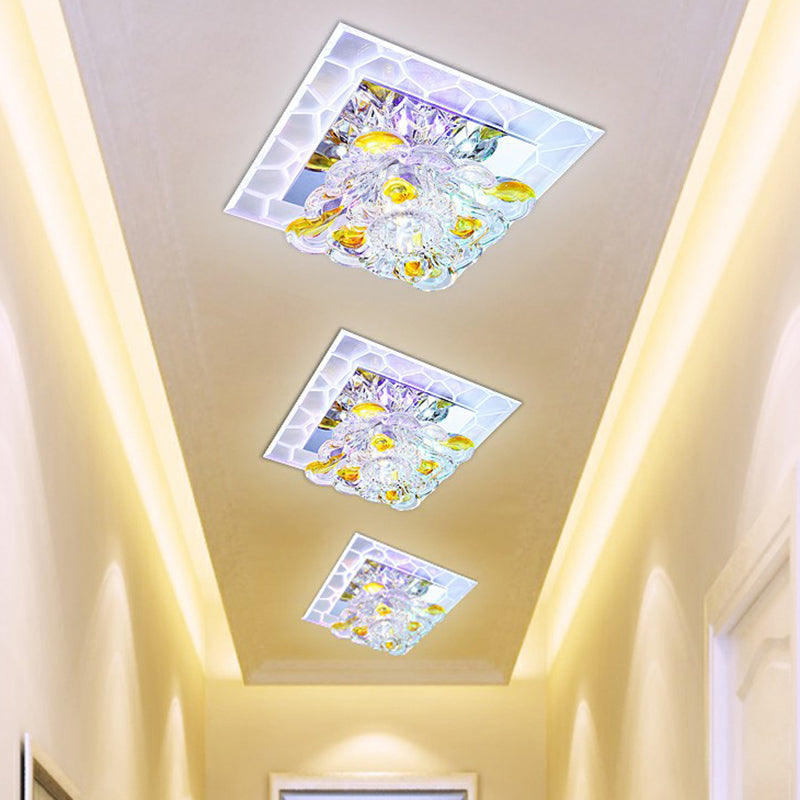 Clear Square LED Flush Mount Modern Crystal Flushmount Ceiling Light for Corridor