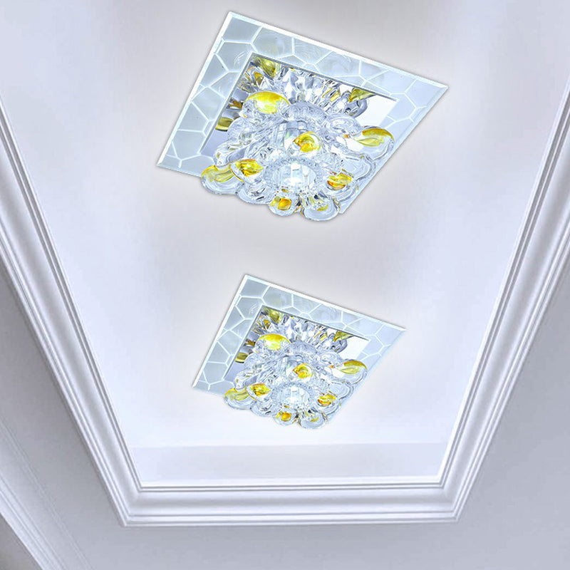 Clear Square LED Flush Mount Modern Crystal Flushmount Ceiling Light for Corridor