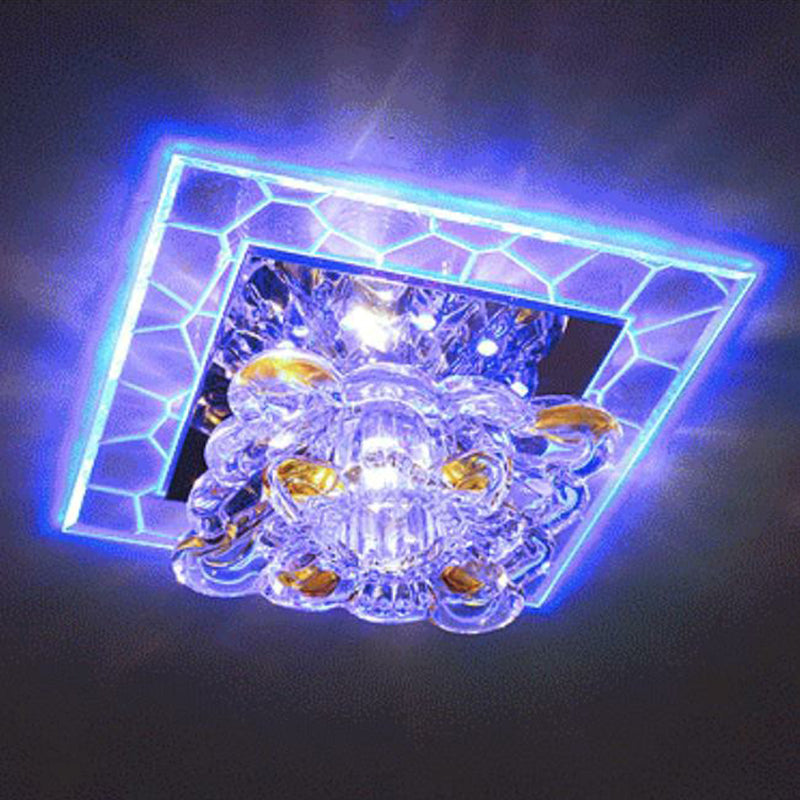 Clear Square LED Flush Mount Modern Crystal Flushmount Ceiling Light for Corridor