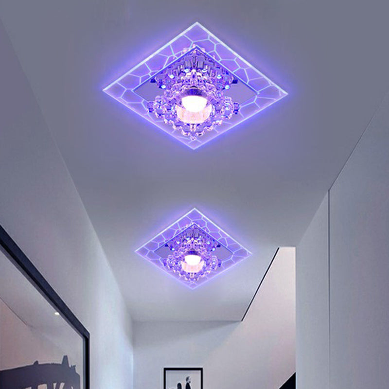 Simplicity Square Shape LED Flush Mount Light Crystal Corridor Flush Mount Ceiling Light in Clear