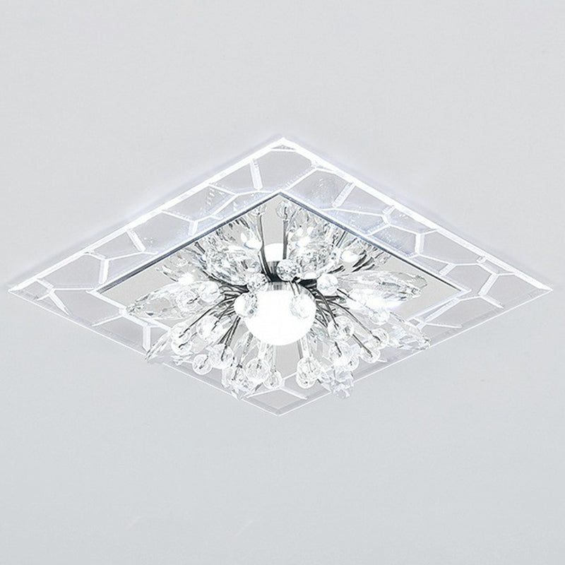 Modern Style Square Flush Light Crystal Hallway LED Flush Ceiling Light Fixture in Clear