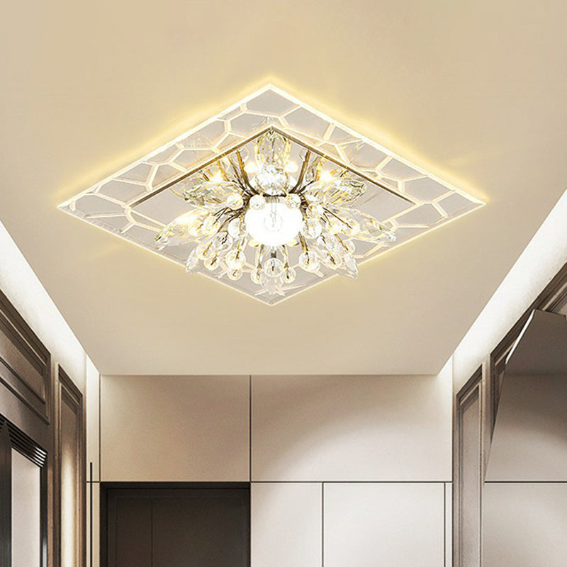 Modern Style Square Flush Light Crystal Hallway LED Flush Ceiling Light Fixture in Clear
